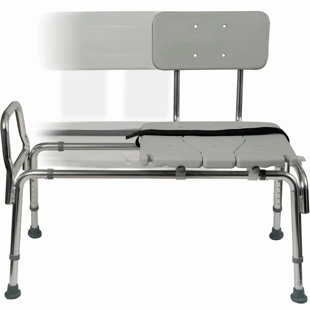 Adjustable Gray Bath Transfer Bench with Backrest - Brand Unknown